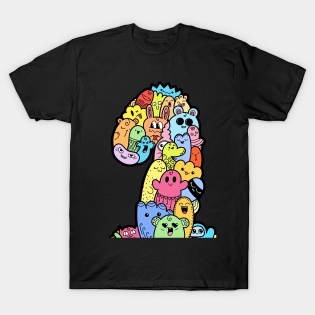 Number 1 one - Funny and Colorful Cute Monster Creatures T-Shirt by funwithletters